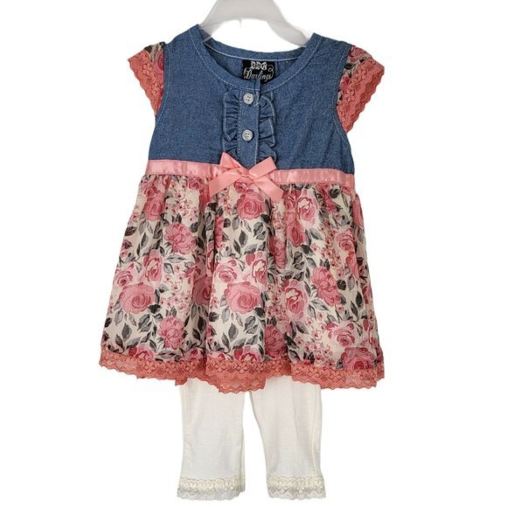 DDG Darlings 2pc Set Dress Top Leggings Infant Sizes 24 M Pink‎ Floral